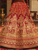 Red raw silk lehenga choli with rich work