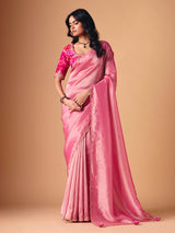 Pink tissue silk designer saree for reception