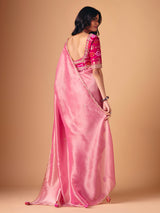 Pink tissue silk designer saree for reception