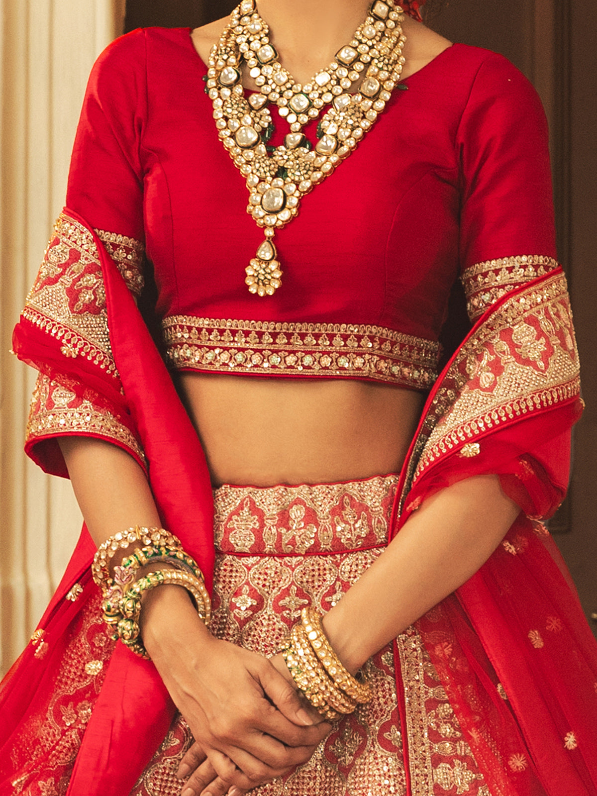 Red raw silk lehenga choli for weddings