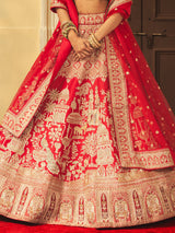 Red raw silk lehenga choli for weddings
