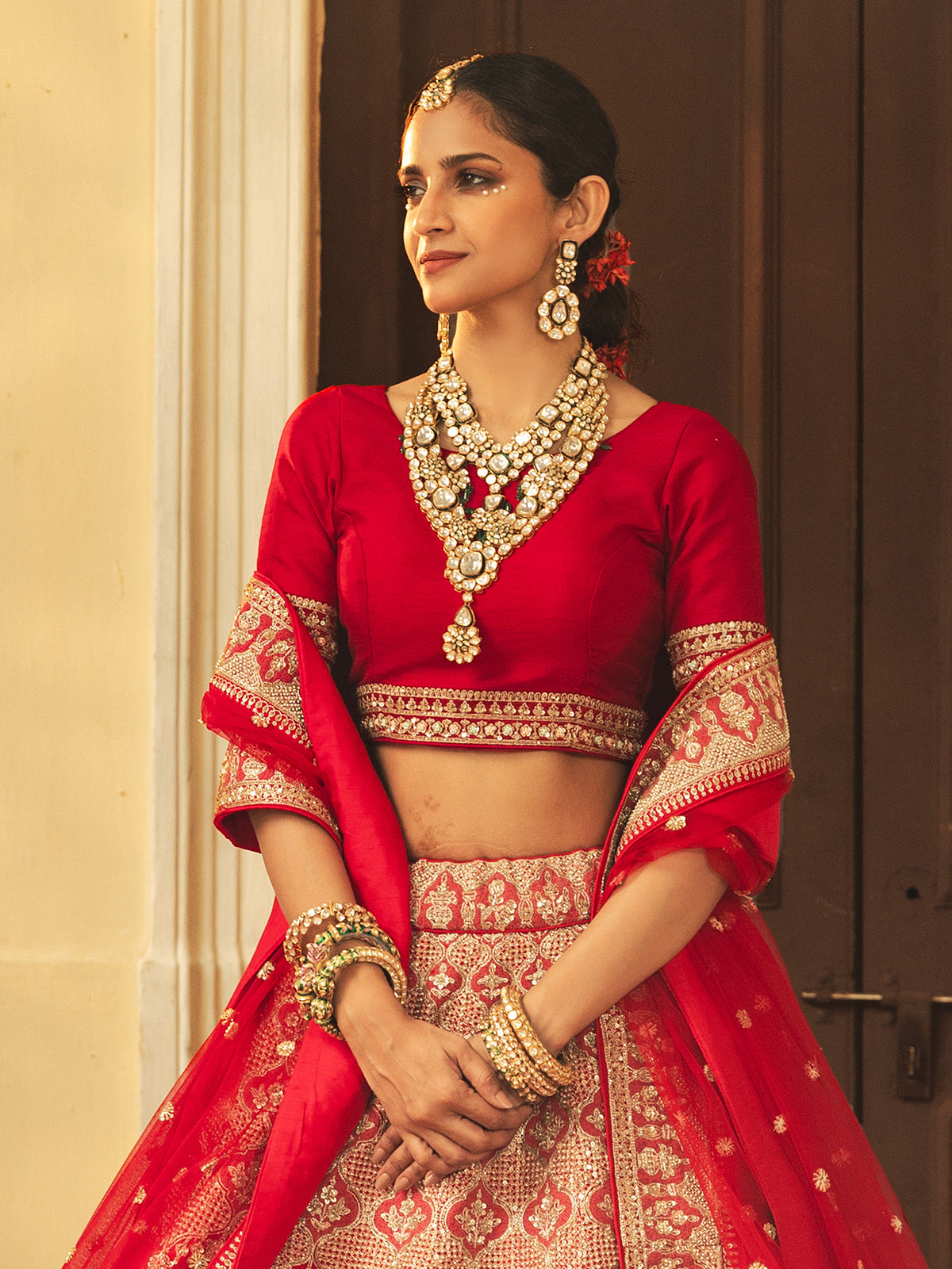 Red raw silk lehenga choli for weddings
