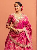 Pink raw silk lehenga choli with embellishments