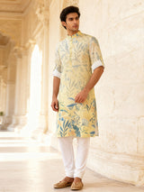 Light yellow printed festive kurta set