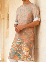 Light peach printed cotton silk kurta set