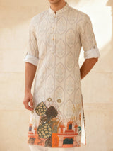 Off white heritage printed kurta set
