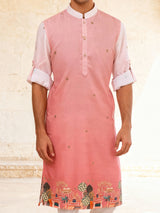 Shaded pink embellished kurta pyjama set