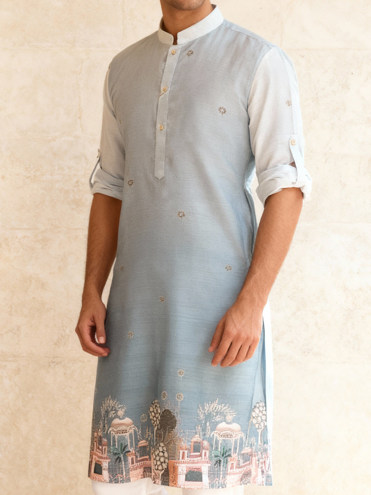 Shaded blue embellished kurta pyjama set