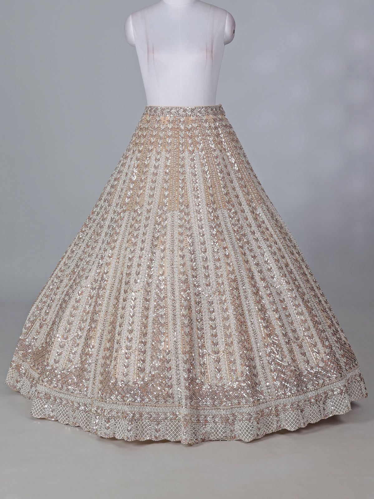 Beige net embroidered designer lehenga choli with dupatta