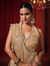 Golden chiffon tissue silk designer lehenga choli