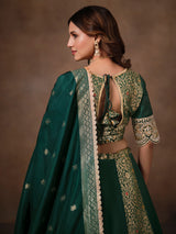 Bottle green banarasi silk heavy lehenga choli