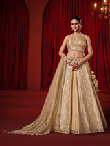 Gold silk mirror work lehenga choli