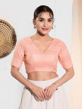 Peach cotton silk V neck blouse