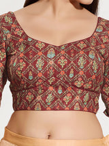 Maroon viscose rayon sweetheart neck blouse