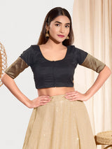 Black zari tafeta silk front open blouse