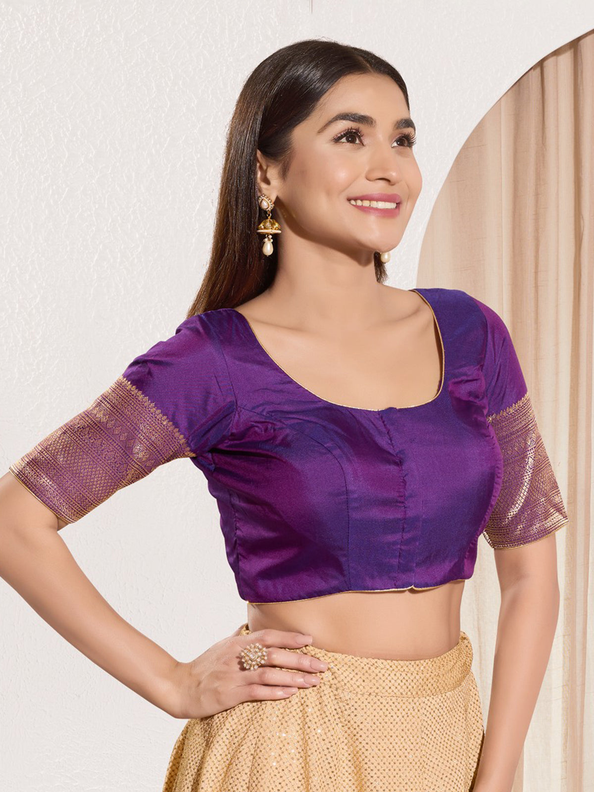 Purple zari tafeta silk ready made blouse