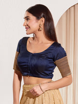 Navy blue zari tafeta silk blouse