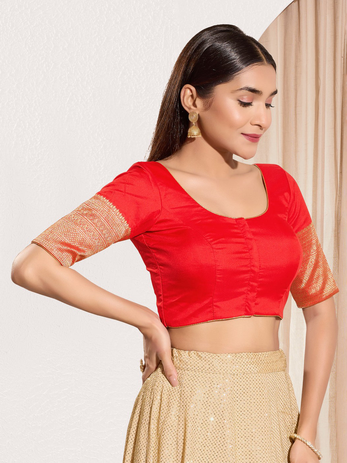Red zari tafeta silk ready made blouse
