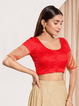 Red zari tafeta silk ready made blouse
