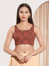 Maroon printed cotton square neck blouse