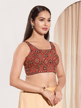 Maroon printed cotton square neck blouse