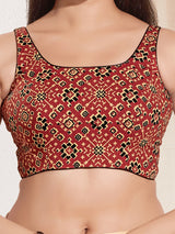 Maroon printed cotton square neck blouse