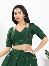 Bottle green zari brocade sweetheart blouse