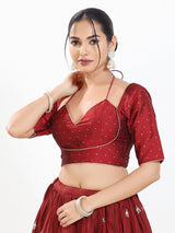 Maroon zari brocade sweetheart neck blouse