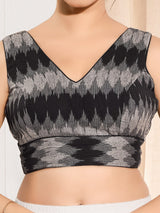 Black printed ikat silk sleeveless blouse
