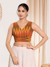 Mustard yellow ikat silk V neck blouse
