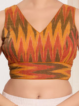 Mustard yellow ikat silk V neck blouse