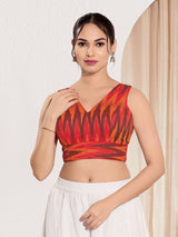Red printed ikat silk ready blouse