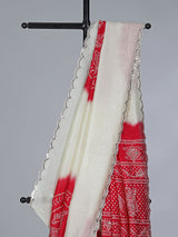 White and red bandhej muslin silk saree
