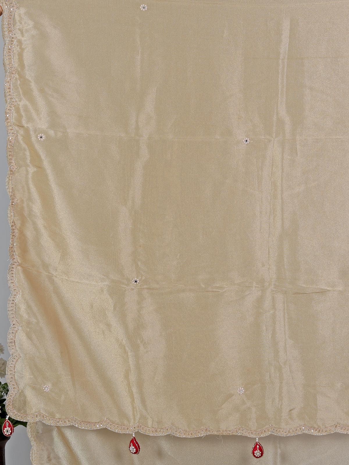 Beige tissue silk heavy embellished saree