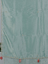 Mint blue tissue silk zardosi weaving saree