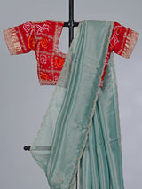 Mint blue tissue silk zardosi weaving saree