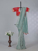 Mint blue tissue silk zardosi weaving saree