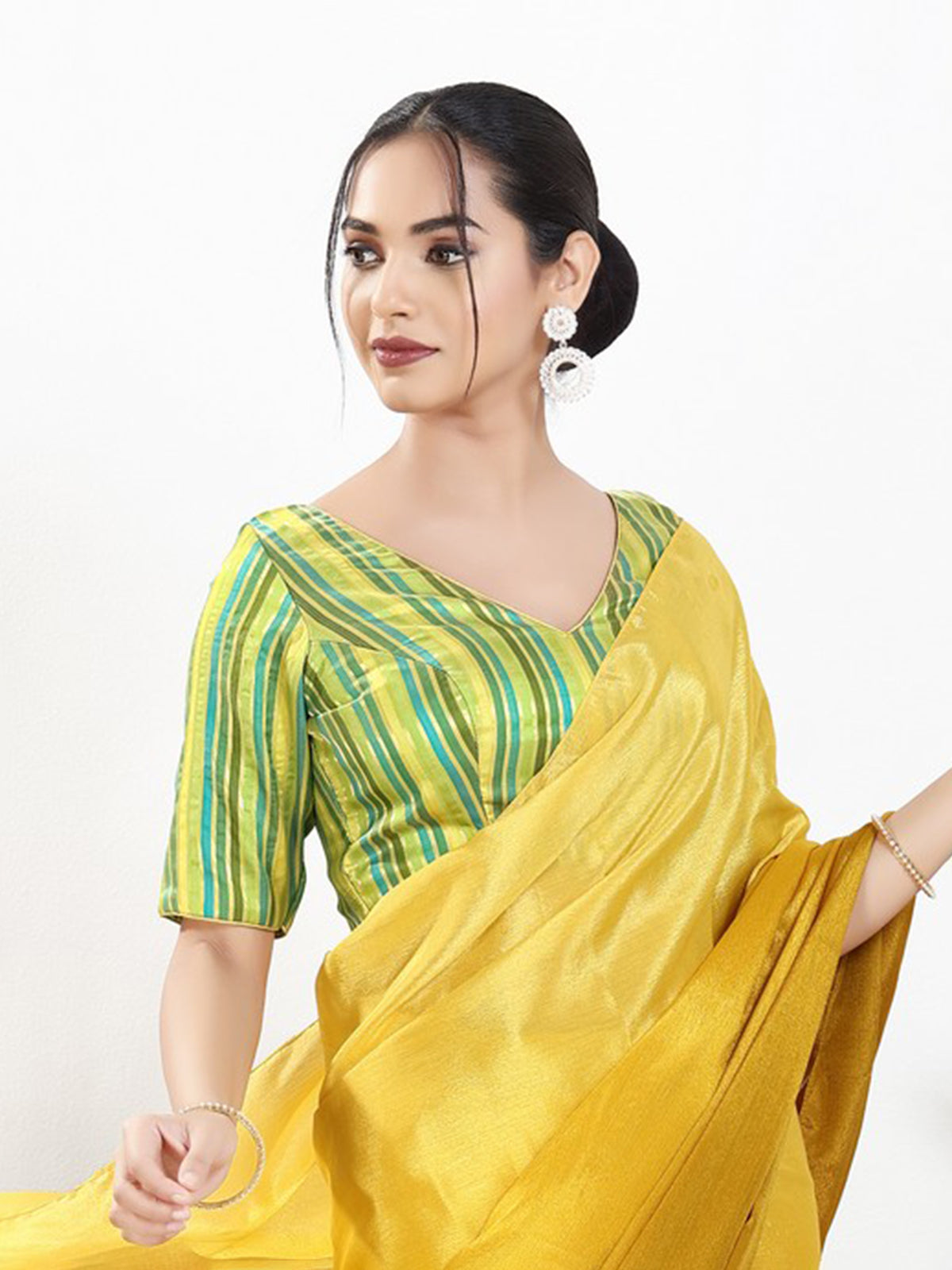 Parrot green multi stripe brocade blouse
