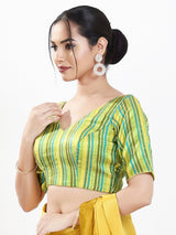 Parrot green multi stripe brocade blouse