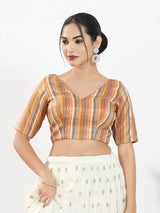 Peach multi stripe brocade ready blouse