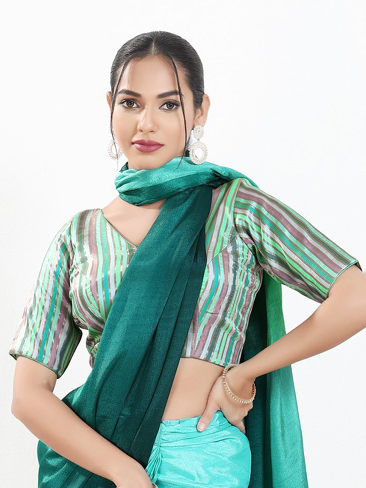 Pista multi stripe brocade V neck blouse
