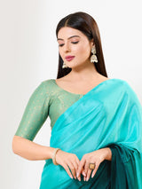 Pista green zari tissue round neck blouse