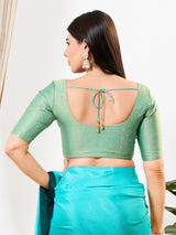 Pista green zari tissue round neck blouse