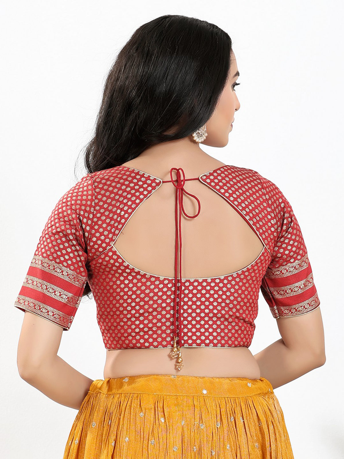 Maroon zari brocade front open blouse