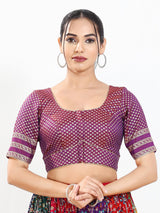Purple zari brocade round neck blouse