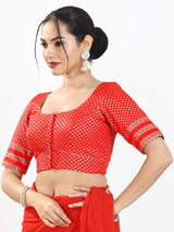Red zari brocade round neck blouse