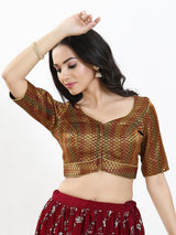Dark maroon zari brocade sweetheart neck blouse