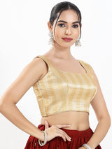 Gold zari brocade square neck sleeveless blouse