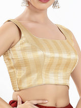 Gold zari brocade square neck sleeveless blouse