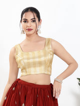 Gold zari brocade square neck sleeveless blouse